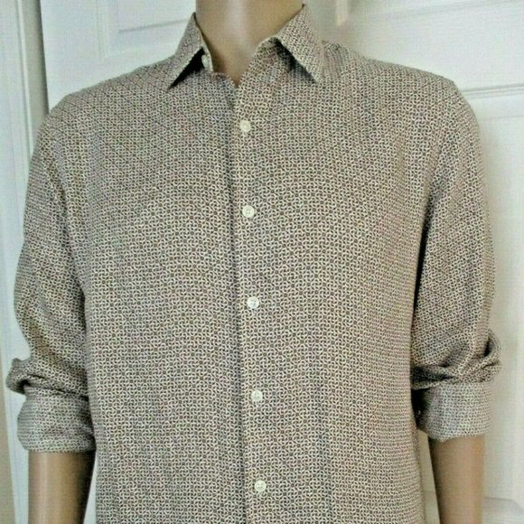 Mens 100% Linen Shirt sz M Neutral Beige Brown EUC - Picture 2 of 15